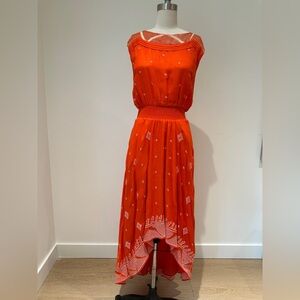 Floreat Anthropologie Embroidered High-Low Dress | Orange | US 2